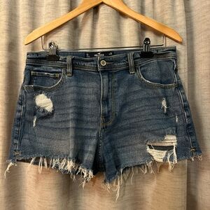 Hollister Women's Dark Blue Ripped Jean Shorts